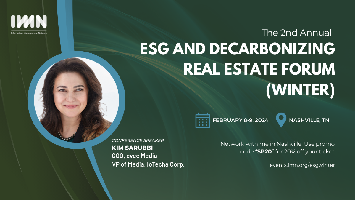 IoTecha VP of Media, Kim Sarubbi speaking at the 2nd Annual ESG and Decorbonization Real Estate Forum